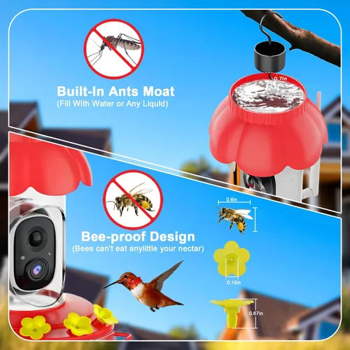 Miniatura 4 de Comedero de colibríes con cámara, cámara inteligente alimentadora de colibríes alimentada por energía solar con identificación IA, captura