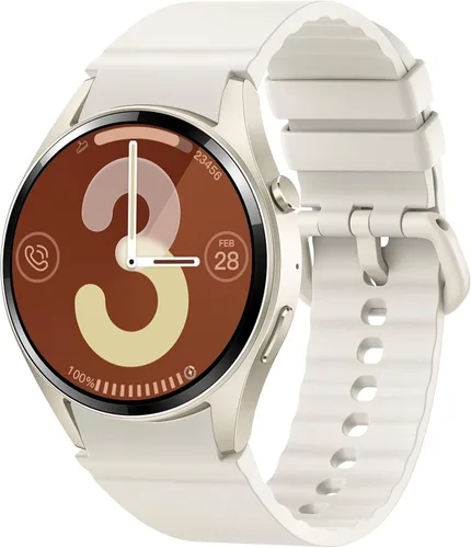 KACUBAKU Reloj inteligente (hacer llamadas/responder llamadas) (crema-plateado)