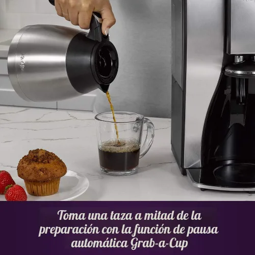 Miniatura 6 de Mr. Coffee Cafetera programable de 10 tazas, jarra térmica aislada, selección de fuerza de preparación, preparación ahora o más tarde, acero Acero