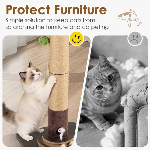 Miniatura 3 de Poste rascador de sisal para gatos de 35.4 pulgadas de alto, base estable antipunta, agujero interactivo para mouse y juguetes, torre rascador