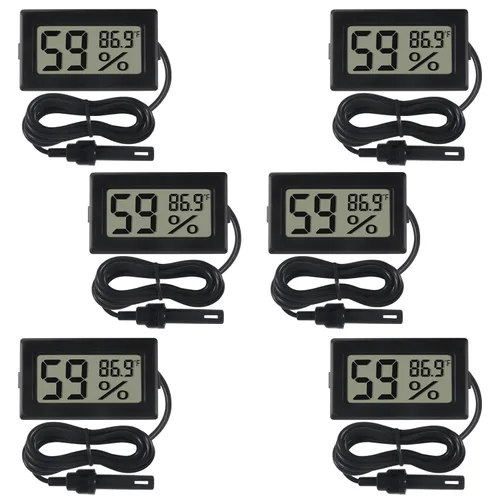 Paquete de 6 mini termómetro digital higrómetro con sonda de temperatura interior, medidor de humedad y temperatura interior, pantalla LCD 6 piezas