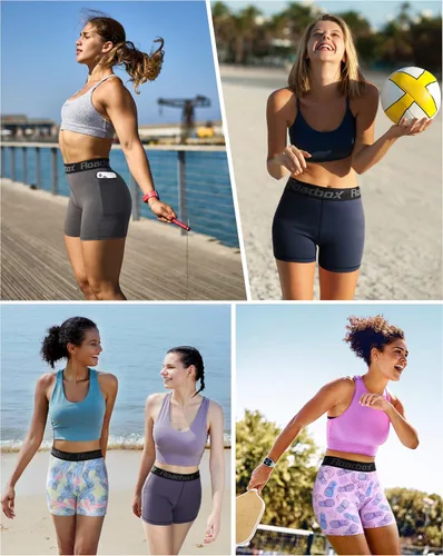 Miniatura 5 de Roadbox Pantalones cortos de compresión de elastano para mujer, pantalones cortos de voleibol de 3"5" con bolsillosin bolsillo, secado rápido