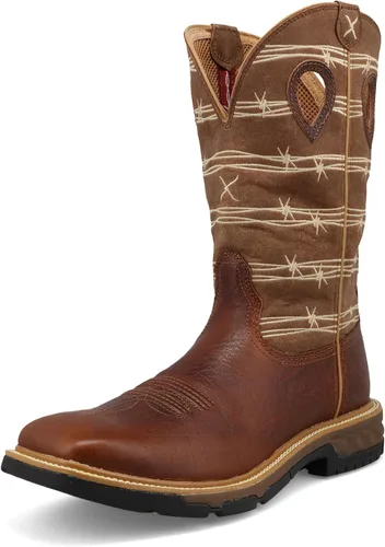 Miniatura 13 de Twisted X mens 12" Pull on Soft Toe Western Work Boot Taupe & Bomber