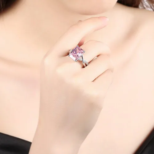 Miniatura 7 de Anillos de cristal de Swarovski para mujer tamaño 6-9 - Anillo de circón rosa chapado en oro blanco