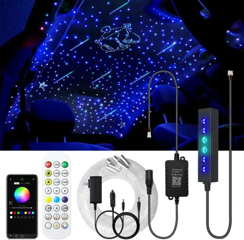 AKEPO Kit de luces de fibra óptica de múltiples colores con aplicación RGB de 3.2 W, 6.5 pies, 120 piezas de fibra óptica de 0.030 in de fibra