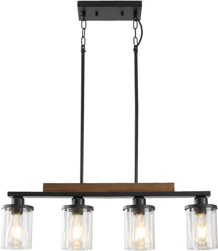 Miniatura 9 de Lámpara de comedor,Lámpara de cocina de 3 luces para iluminación de granja, iluminación colgante industrial de madera de metal negro mate,Luces