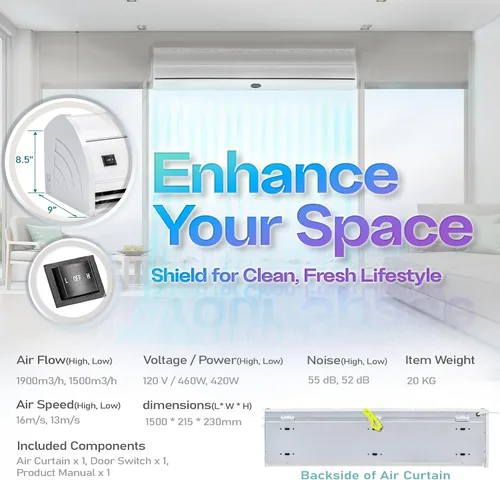 Miniatura 7 de DuraSteel Cortinas de Aire Montadas en la Pared para Puertas Comerciales - Ventiladores Blancos contra Moscas de 60 Pulgadas - Ventilador de Súper