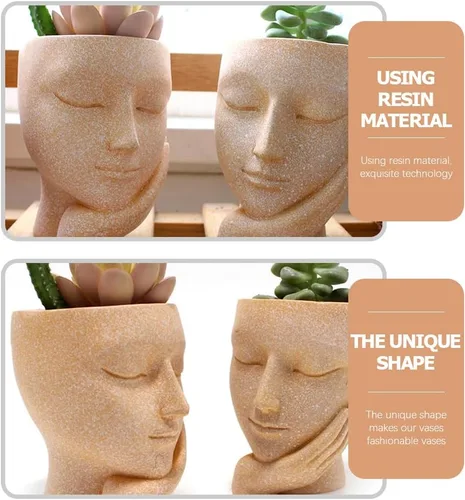 Miniatura 6 de FOMIYES Maceta de flores para suculentas, bonita resina de cactus, ojos cerrados, exteriores, interiores, jardín, patio, césped, decoración de baño
