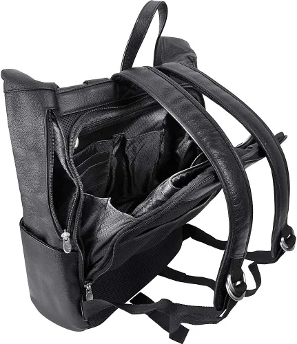 Miniatura 6 de McKleinUSA Serie S, Kennedy, cuero de becerro de grano de guijarro, mochila para portátil de doble acceso de 17 pulgadas, color negro (88735)