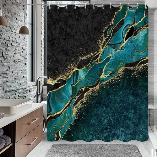 Miniatura 15 de Cortina de ducha con diseño de mármol verde, verde azulado y blanco degradado, moderna, abstracta, de lujo, ondas, decoración del hogar, tela Nuevo