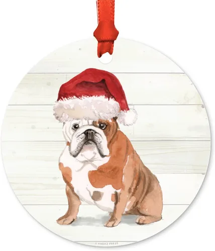 Miniatura 46 de Andaz Press Adorno de Navidad de metal personalizado para perro, perro y mascota, cocker spaniel con sombrero de Papá Noel, 1 paquete, incluye cinta