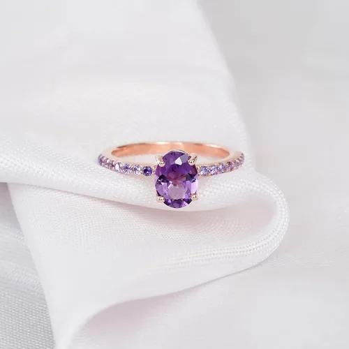 Miniatura 5 de KANISHKA GEMS JEWELS - Anillo de compromiso con amatista morada, chapado en oro rosa