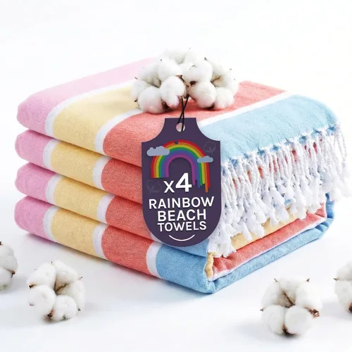 Miniatura 9 de Arconiz Toalla de playa arcoíris de algodón turco de gran tamaño, 71 x 39 pulgadas, a rayas, multicolor, de secado rápido, sin arena, toalla