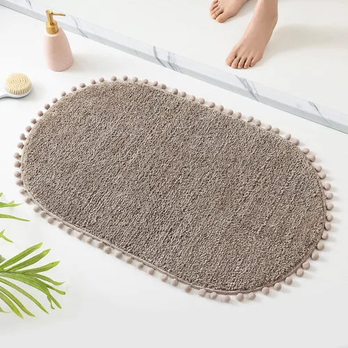 Miniatura 13 de YIRDDEO - Alfombra de baño verde oliva con pompones para baño, antideslizante, linda alfombra de baño boho con pompones ovalados absorbentes