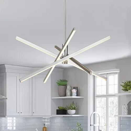Y'INSP Candelabros Sputnik Modernos, Accesorio de Iluminación de Comedor de Níquel Cepillado, Lámpara Colgante Lineal LED para Isla de Cocina,