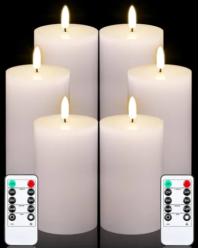 Miniatura 7 de VIHOSE Juego de 6 velas blancas sin llama con control remoto y temporizador, velas parpadeantes sin llama con batería, pilar LED de parte superior