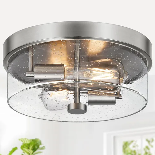 Lámparas de techo de montaje empotrado, 2 luces de 12 pulgadas de níquel cepillado cerca de las lámparas de techo con pantalla de vidrio semillado