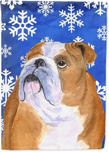 Miniatura 127 de Caroline's Treasures SC9374GF Bulldog English Snow flakes Holiday Garden Flag Buzón Bandera decorativa para patio exterior, patio, obras de arte