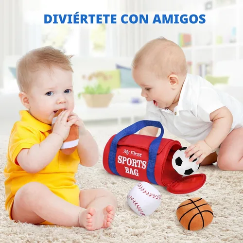 Miniatura 3 de KMUYSL Juguetes para bebés de 0 a 12 meses, mi primer bolso deportivo de peluche - 4 bolas sensoriales de juguetes suaves con crujido, sonajeros