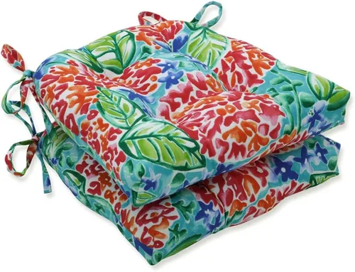 Miniatura 16 de Pillow Perfect Cojín de asiento de mimbre copetudo para interiores y exteriores con lazos, 2 unidades, 15.5 x 16 pulgadas, juego de pompones