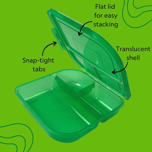 Miniatura 3 de MyGo Container - Contenedor grande para llevar de 3 compartimentos, 9-3/8" X 9-3/8" X 2-1/2", reutilizable, apto para microondas, azul