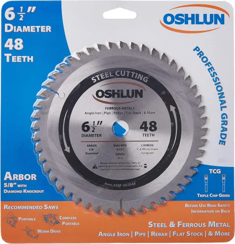 Miniatura 2 de Oshlun SBF-065048 Hoja de sierra TCG de 48 dientes de 6-1/2 pulgadas con eje de 5/8 pulgadas (diamante Knockout) para acero suave y metales ferrosos