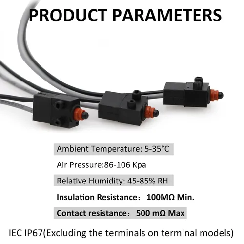 Miniatura 2 de Interruptor de límite de carrera pequeño a prueba de aceite y polvo de 2 pines normalmente cerrado con alambre IP67 3PCS