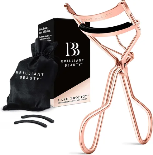 Miniatura 9 de Brilliant Beauty - Rizador de pestañas, bolsa de satén y almohadillas de repuesto, color dorado Pestañas rizadas dramáticamente, levantamiento