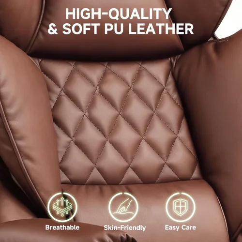 Miniatura 6 de COMHOMA Silla de oficina grande y alta, silla de juegos de cuero con reposapiés, sillas de oficina ergonómicas ejecutivas con soporte lumbar