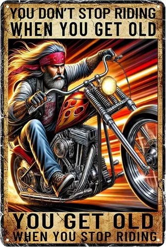 Letrero de metal para motocicleta, regalos para jinetes, hombres, «You Don't Stop Riding When Get Old Wall Art Decor Rider Tin Garage Signs Man Cave