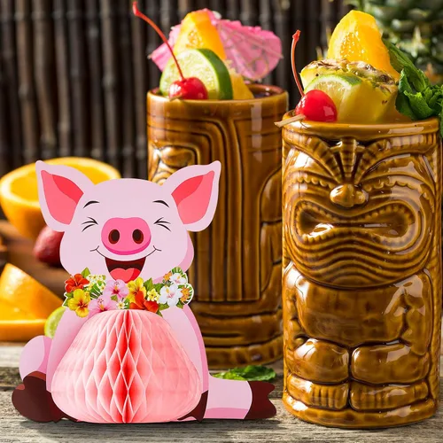 Miniatura 5 de Zonon 4 piezas de decoración de fiesta de cerdo Luau, centros de mesa de tejidos, cerdo rosa, animales de granja, decoraciones para cumpleaños