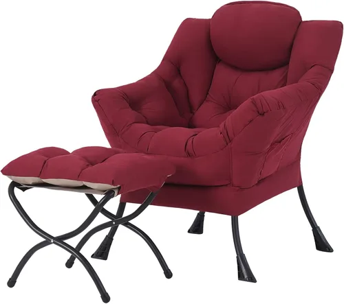 Miniatura 27 de Silla perezosa acogedora y otomana, juego grande de silla de descanso contemporánea, sillón tapizado de ocio para lectura para dormitorio, sala