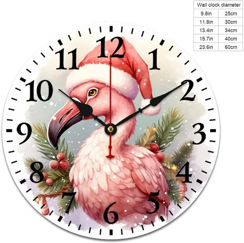 Miniatura 2 de Relojes de pared de 10 pulgadas, sombrero de Navidad, flamenco, reloj colgante de madera, silencioso, sin tictac, números arábigos, estilo país