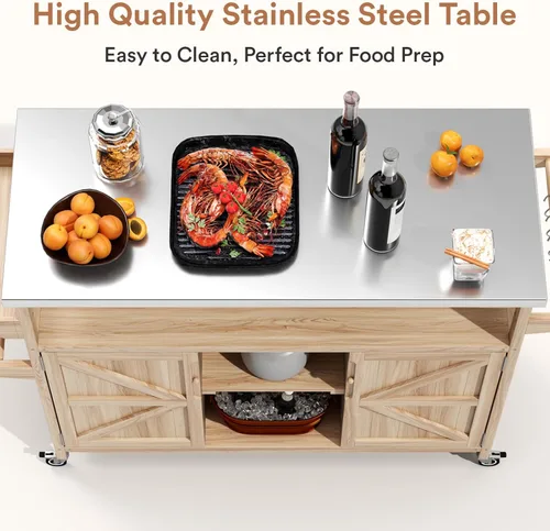 Miniatura 4 de Zevemomo - Carrito de parrilla al aire libre con almacenamiento, mesa de acero inoxidable para isla de cocina al aire libre, gabinete de buffet al