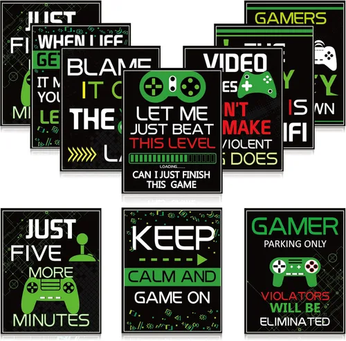 Miniatura 9 de Sumind Cartel de 10 carteles de videojuegos, impresión artística de juego de niño en fiesta de cumpleaños, decoración de pared de palabras Azul