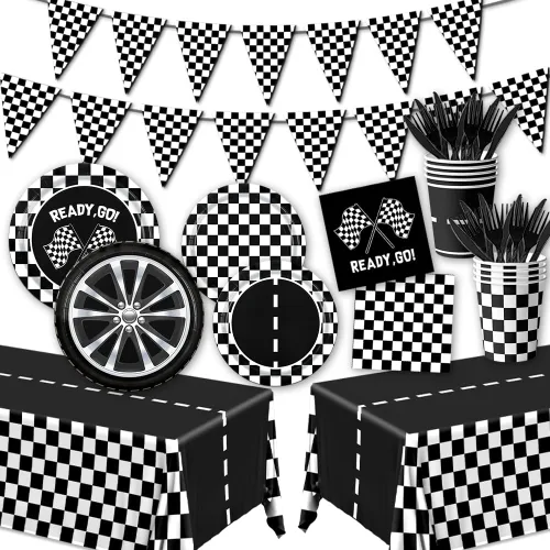 Suministros de fiesta de coche de carreras Placas y servilletas de fiesta de coche de carreras Decoraciones de fiesta de pista de carreras Vajilla