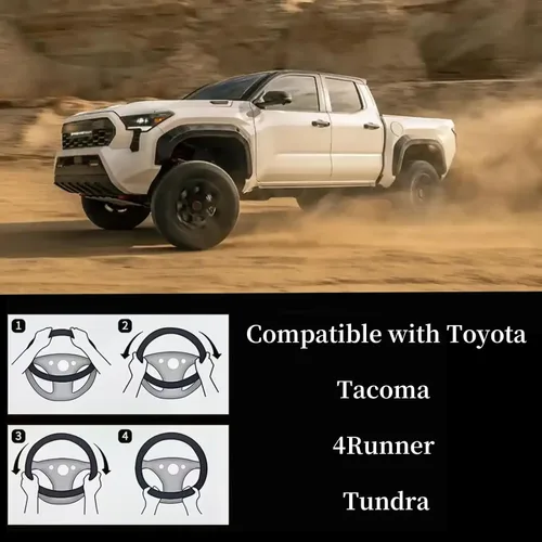 Miniatura 6 de Yangday Funda de volante de cuero para Toyota Tacoma 4Runner Tundra, 15.5-16 pulgadas Funda de volante de coche con partícula antideslizante