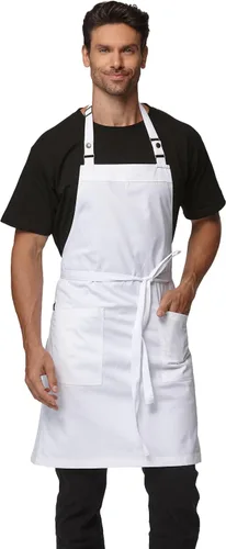 Miniatura 9 de Delantales de chef para hombres y mujeres con bolsillos grandes, delantal de lona, impermeable, profesional, con 2 bolsillos, 4251 GB