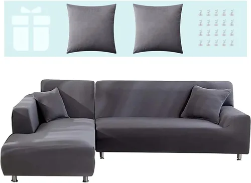 Miniatura 10 de L Shaped Sectional Sofa Covers 2 Pieces, 1+2 Seater High Elastic Super Stretch Couch Covers, All-Inclusive Non-Slip Slipcover Set with Pillowcases