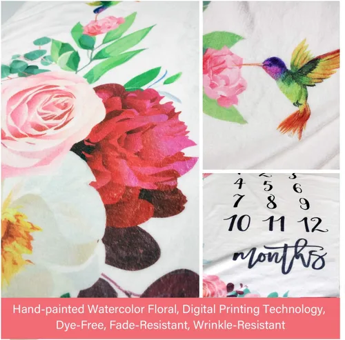 Miniatura 7 de Manta de hito mensual para bebé niña, manta floral para el mes del recién nacido, regalo personalizado para ducha, forro polar de felpa suave