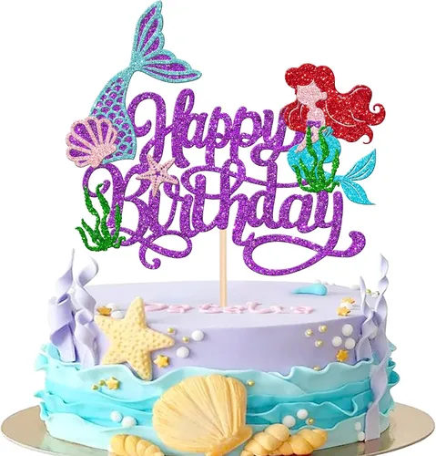 Miniatura 11 de 1 PCS Decoración para Pastel de Feliz Cumpleaños - Estrella de Mar, Madera de Mar, Conchas Marinas, Cola de Sirena para Decoraciones de Fiesta