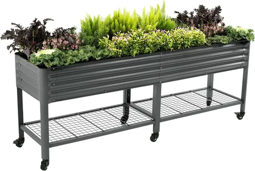 Miniatura 17 de Cama de jardín elevada rodante - Serie V, camas de jardín de 2' x 4' con patas y estante de almacenamiento para patio y porche, capacidad