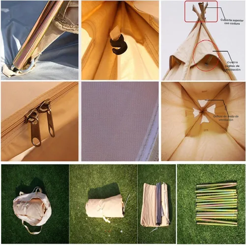 Miniatura 7 de Latourreg Tienda de campaña al aire libre para 2 personas de 6.6 ft de lona para acampar pirámide Tienda grande de pagoda de tipi para adultos
