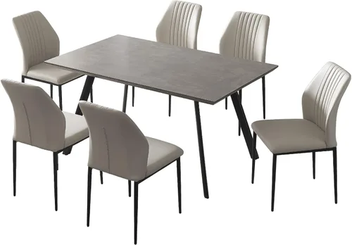 Miniatura 32 de ZckyCine Conjunto moderno de mesa de comedor de 5 piezas con mesa rectangular de madera y 4 sillas tapizadas en cuero, capacidad para 4 personas