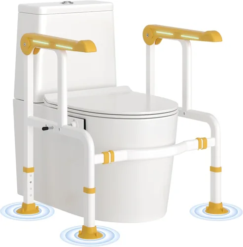 Miniatura 8 de Rieles de seguridad para inodoro para ancianos y discapacitados con asas que brillan en la oscuridad, marco resistente de 450 libras, brazos