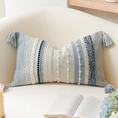 Miniatura 11 de BlissBlush Funda de almohada bohemia gris de 22 x 22 pulgadas, almohada decorativa gris para sofá, funda de almohada cuadrada tejida con textura