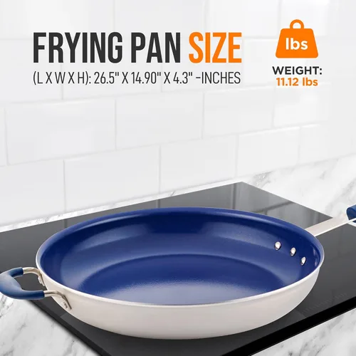 Miniatura 2 de NutriChef Sartén antiadherente extra grande de 14 pulgadas con mango de silicona, revestimiento de cerámica, mango de silicona azul, resistente a