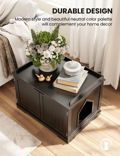 Miniatura 5 de Muebles de caja de arena para gatos, caja de arena oculta para gatos de interior, amplios muebles de baño para gatos con divisor extraíble, fácil