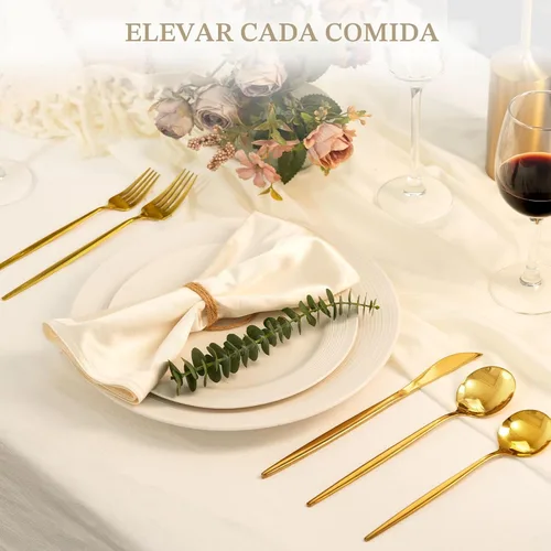 Miniatura 2 de Juego de cubiertos Astercook de 48 piezas en color dorado con cuchillos de carne, juego de cubiertos de acero inoxidable de grado alimenticio