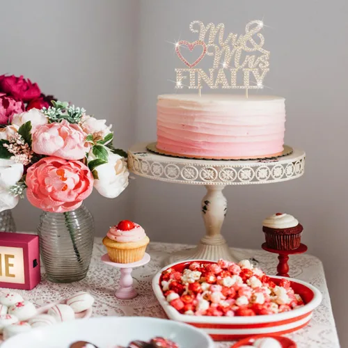 Miniatura 5 de Finally Mr & Mrs - Decoración de pastel de diamantes de imitación de boda dorada y rosa, perfecta para despedidas de soltera, compromiso, bodas
